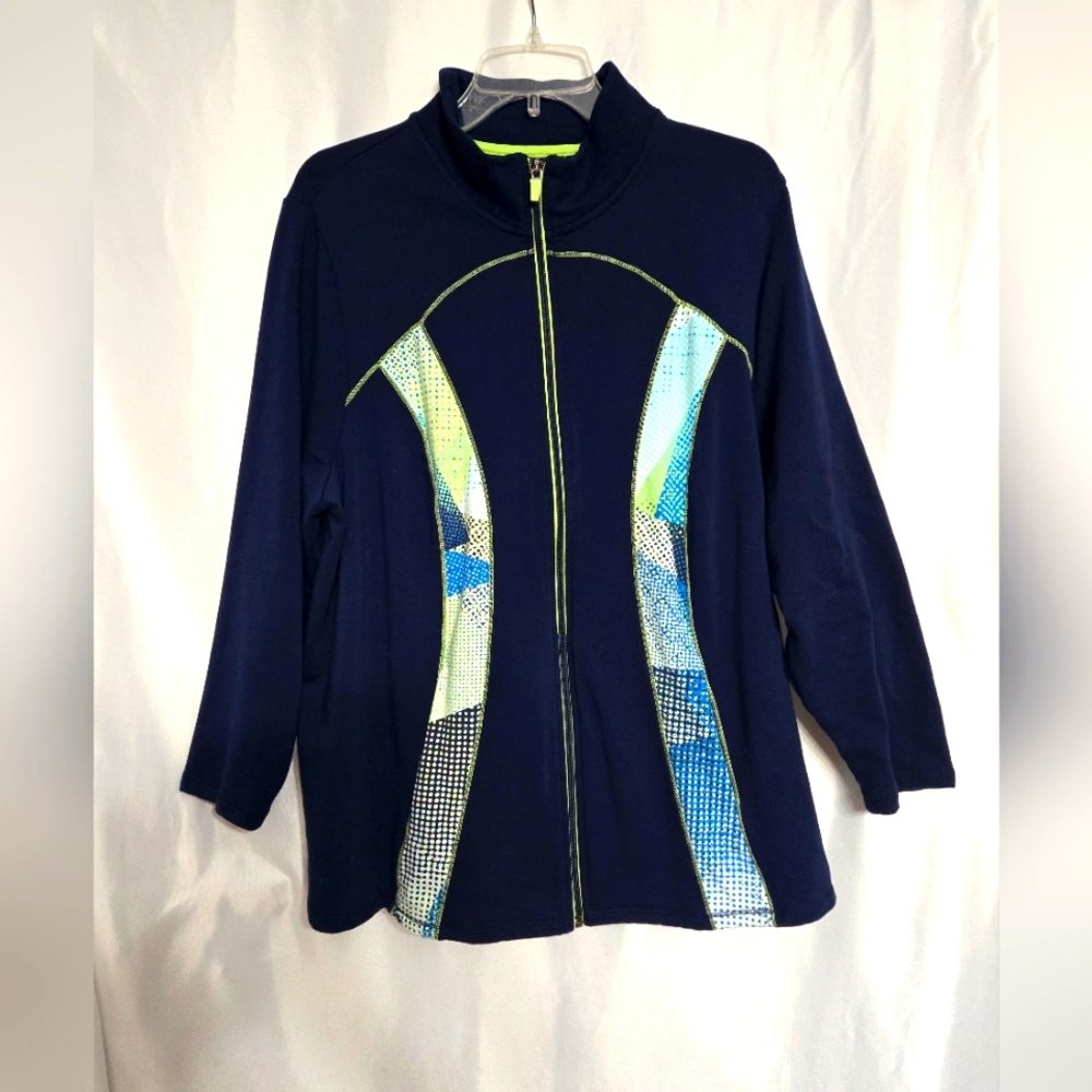 Catherine's Navy Lime Green Trim Full Zip Spring Jacket Size 1X Petite